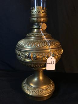 Antique Embossed Brass Oil Lamp Font Marked "BecRond, Parisien"