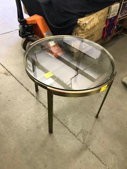 Brass and Glass End Table, 25" Diameter, 20' Tall