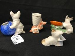 (4) Figural Dog Pin Cushions From 1950's & 1960's Japan  3"T.