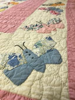 Hand Stitched Butterfly Quilt Is Appox. 74" x 87"