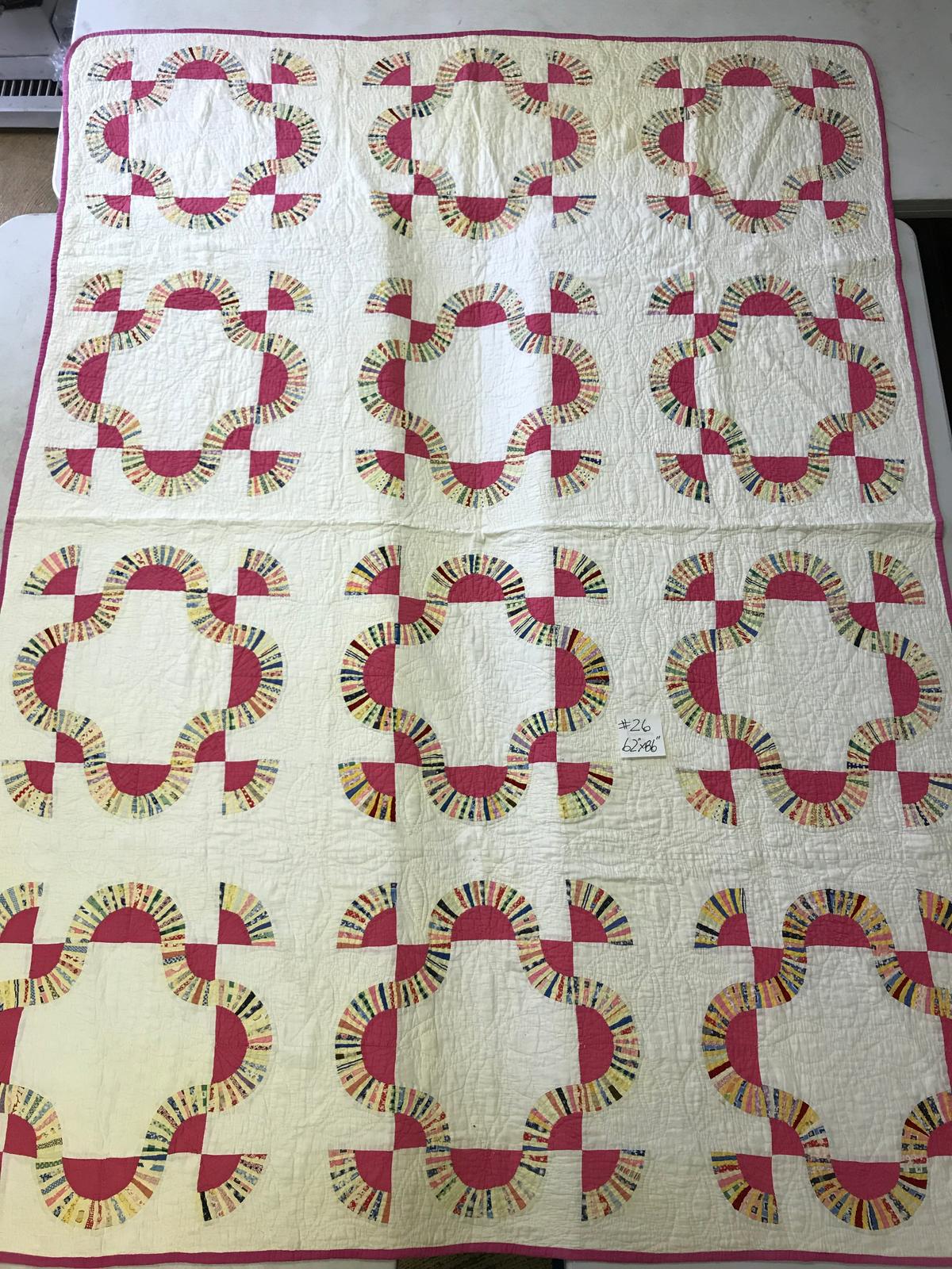 Hand Stitched Quilt In Abstract Pattern 62" x 86"