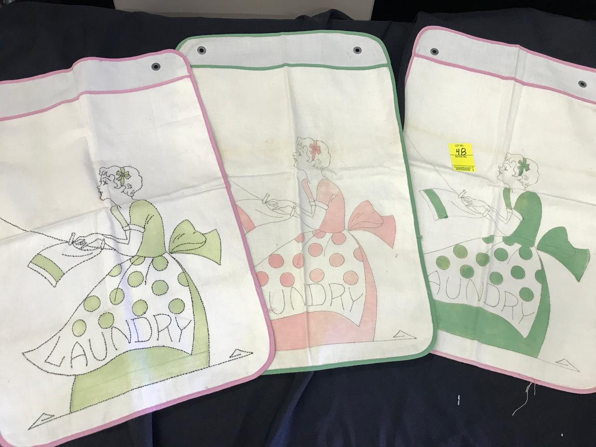 Lot Of (3) Vintage Laundry/Clothespin/Hankerchief Bags-(2) Unfinished