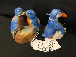 Pair Of Figural Bird Pin Cushions 1950's & 1960's Japan  3"T.