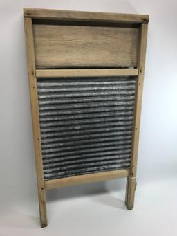 Antique 12" x 24" Wooden Wash Board W/Galvanized Insert