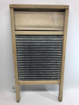 Antique 12" x 24" Wooden Wash Board W/Galvanized Insert