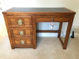 Oak Knee-Hole Desk W/Inlaid Top-18" x 44.5" x 30" Tall