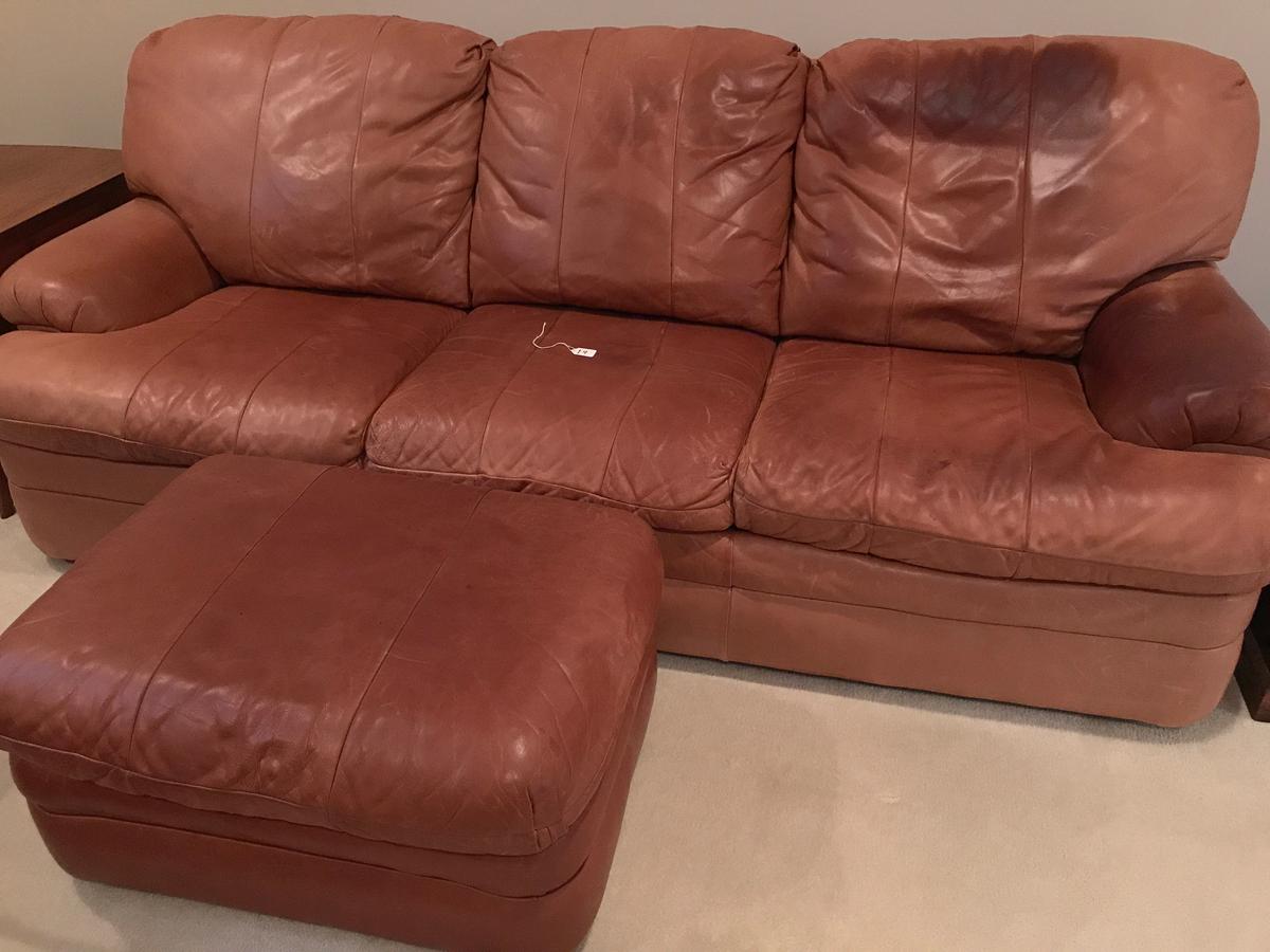 Flexsteel Leather 3-Cushion Couch W/Ottoman