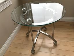 Quality Designer Glass Top Side Table  25" Dia. X 22" Tall