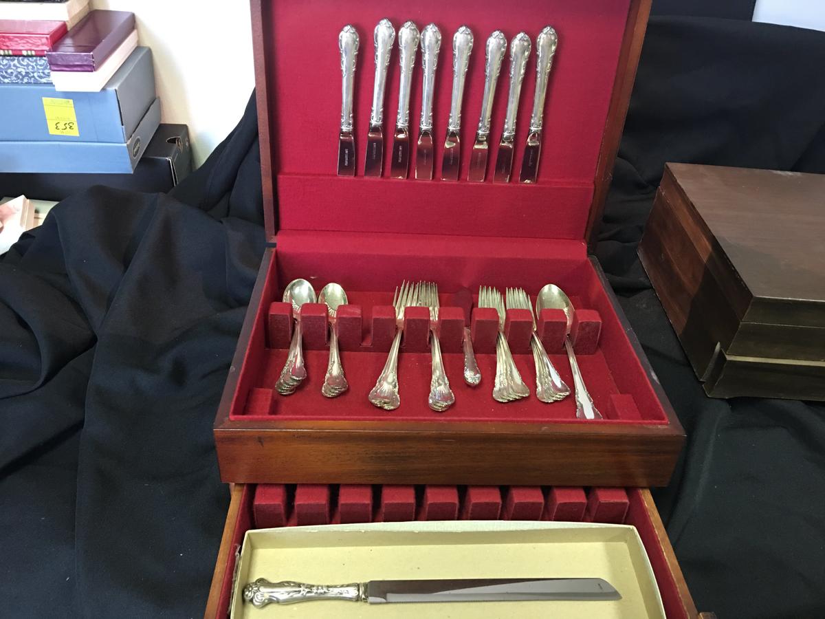 (37) Pcs. Sterling Flatware By Lunt-Modern Victorian Pattern W/Wooden Case