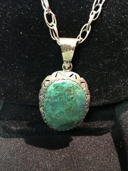 925 Marked Silver Necklace and Sterling and With Large Stone, Possibly Tourquois Stone