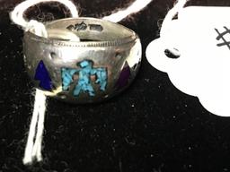 Marked "Ster." 6.5 gram Southwestern Style Ring W/Inlays-Size 6.75