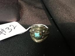 Southwestern Style Bracelet W/Abalone Inlays Marked "Mexico" + Size 10.25 Ring W/Turquoise