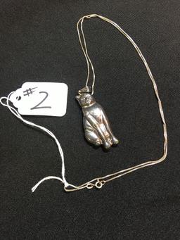 Sterling 2.25"T Cat Pendant W/24" Chain  (7.5 grams)
