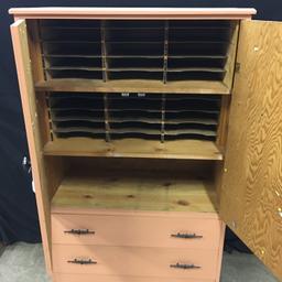 Painted Pink 2-Door, 3-Drawer Storage Cabinet  20" x 37" x 63"T.