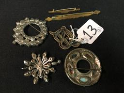 (6) Older Pins: (2) Enameled Bar & (4) Brooch Pins