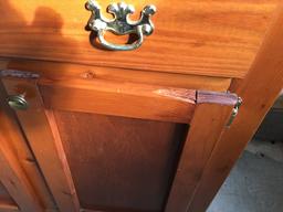 Pine Hutch with Damage to Top of Bottom Right Door