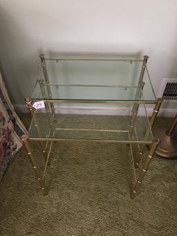 Set of Three Brass and Glass Nesting Tables