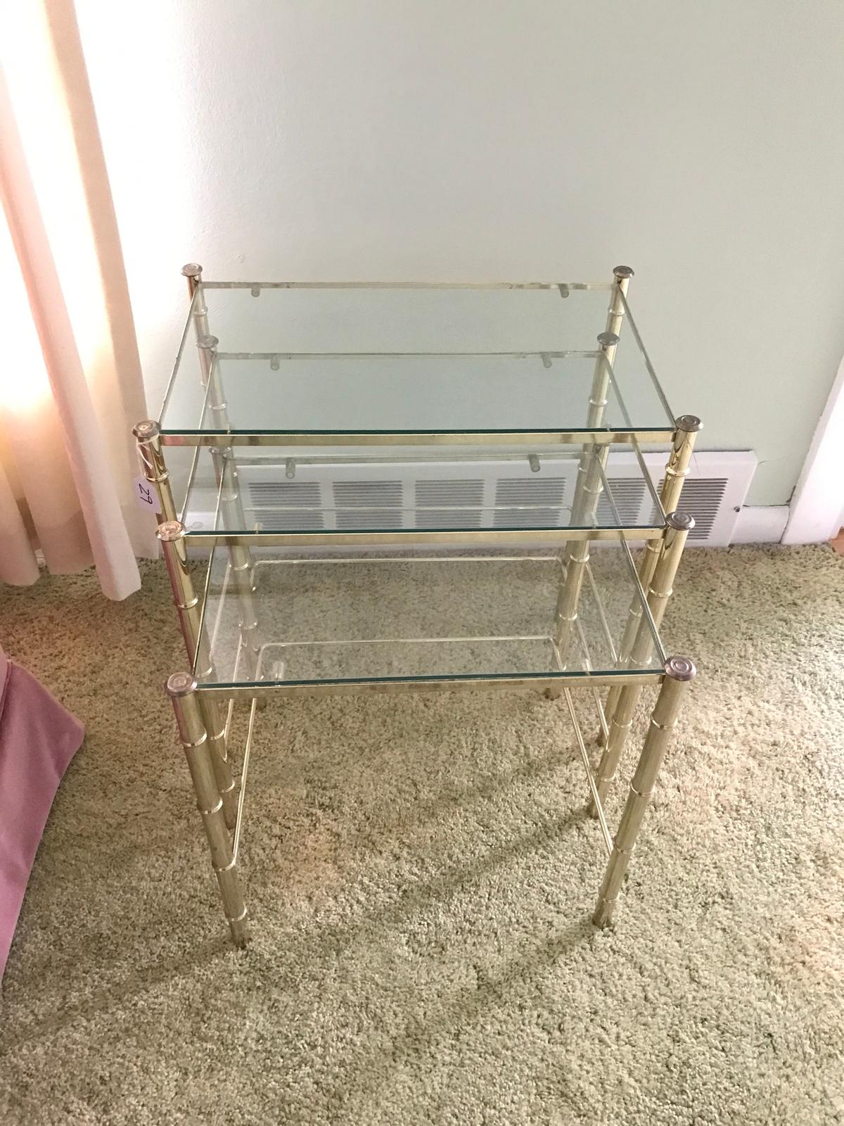 Set of Three Brass and Glass Nesting Tables