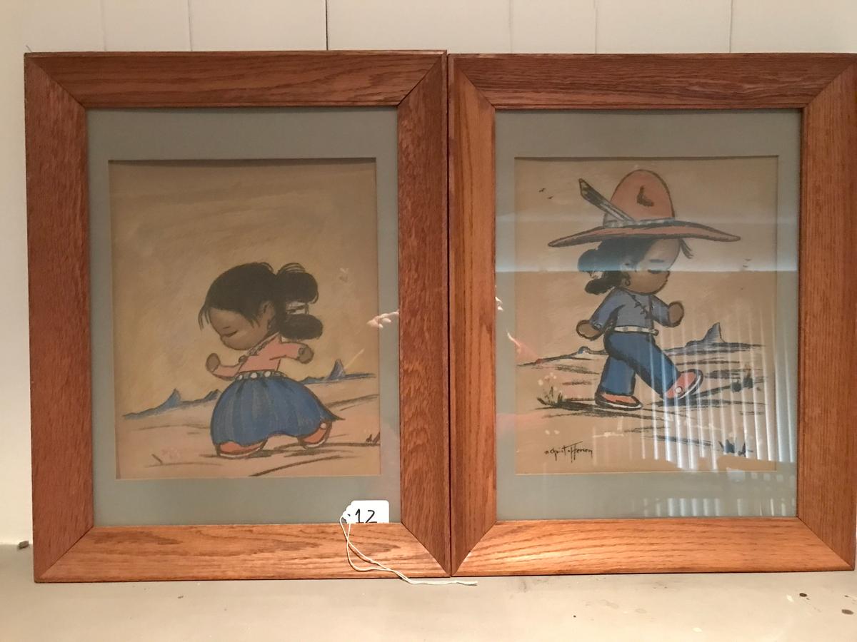 Pair Of Southwestern Kids In Oak Frames