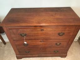 Antique Walnut 3-Drawer Chest Of Drawers W/Brass Pulls