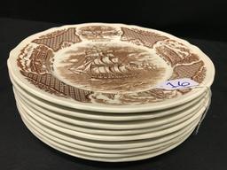 Set Of (9) 10.5" Dia. Alfred Meakin, Staffordshire, England Historical Plates Titled "The Friendship