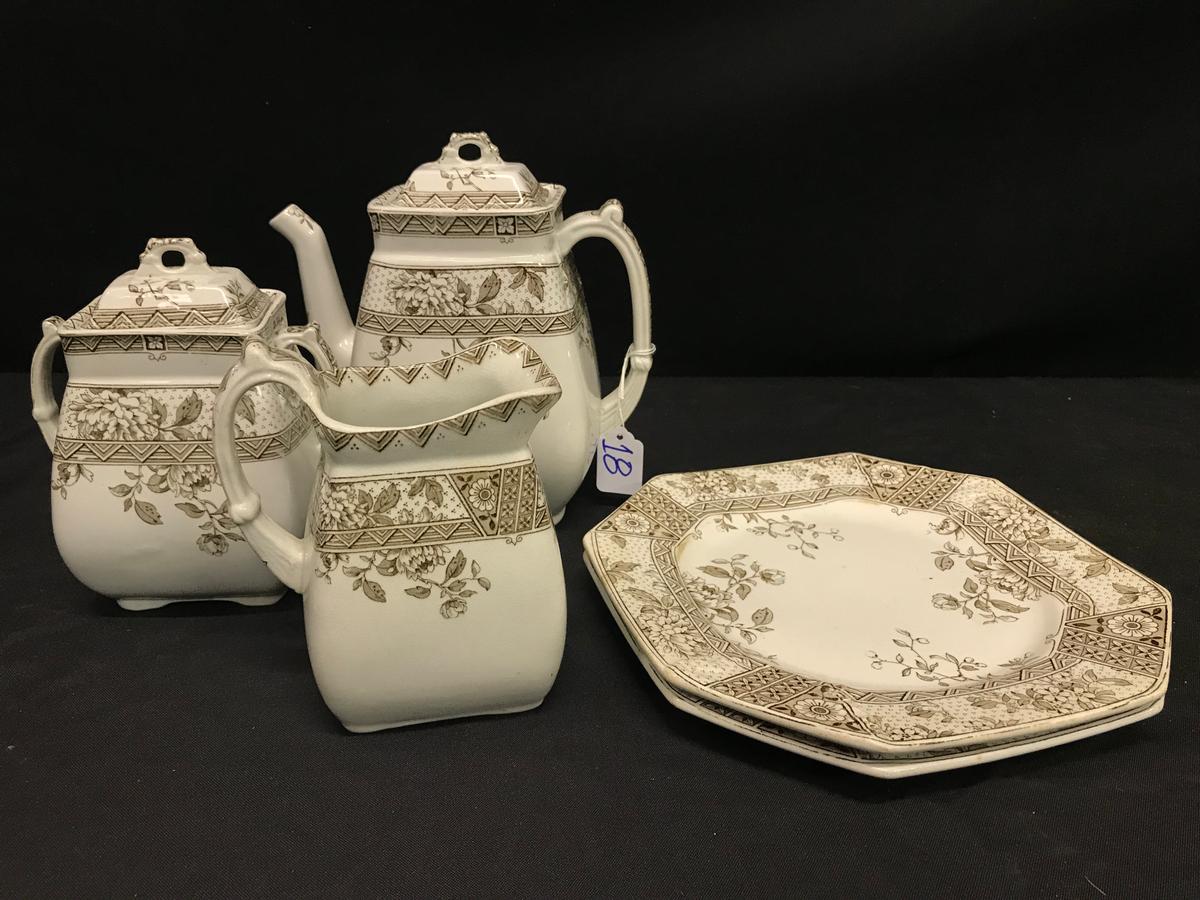 Lot Of (5) Transfer Ware Pcs. By Challinor & Mayer, England In "Melbourne" Pattern