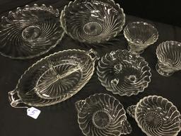 Fostoria "Colony Pattern Serving Pcs: 13" Platter, 10.5" Bowl, 13" Divided Dish, Mint Dish, & Berry