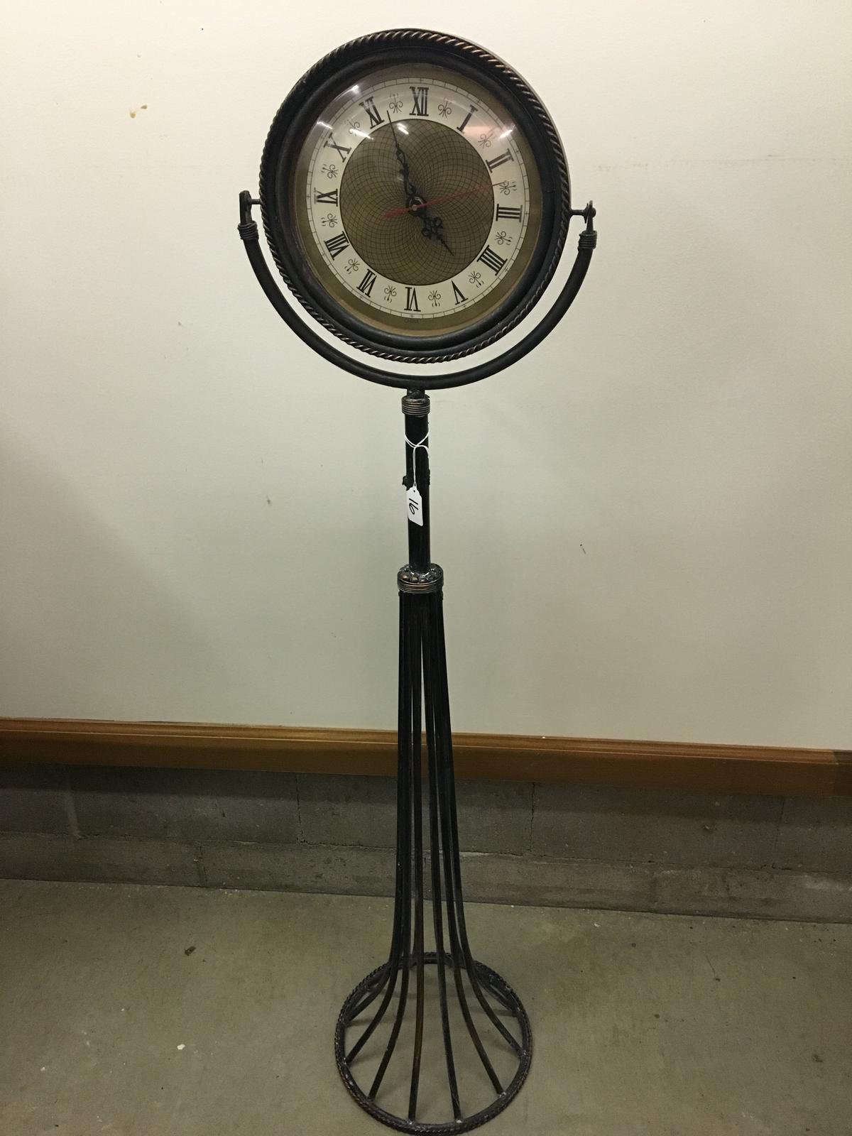 Decorator Floor Lamp W/Iron Base & Battery Operated Clock Is 54" Tall