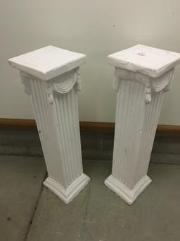 Pair Of Plaster Pedestals Are 36" Tall  *Both Have Some Chipping*