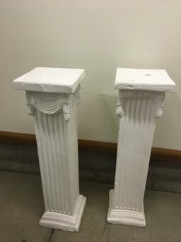 Pair Of Plaster Pedestals Are 36" Tall  *Both Have Some Chipping*