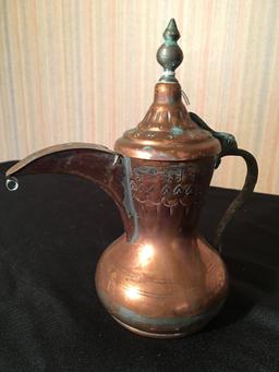 Middle Eastern Engraved Copper Coffee/Tea Pot Is 8"T.