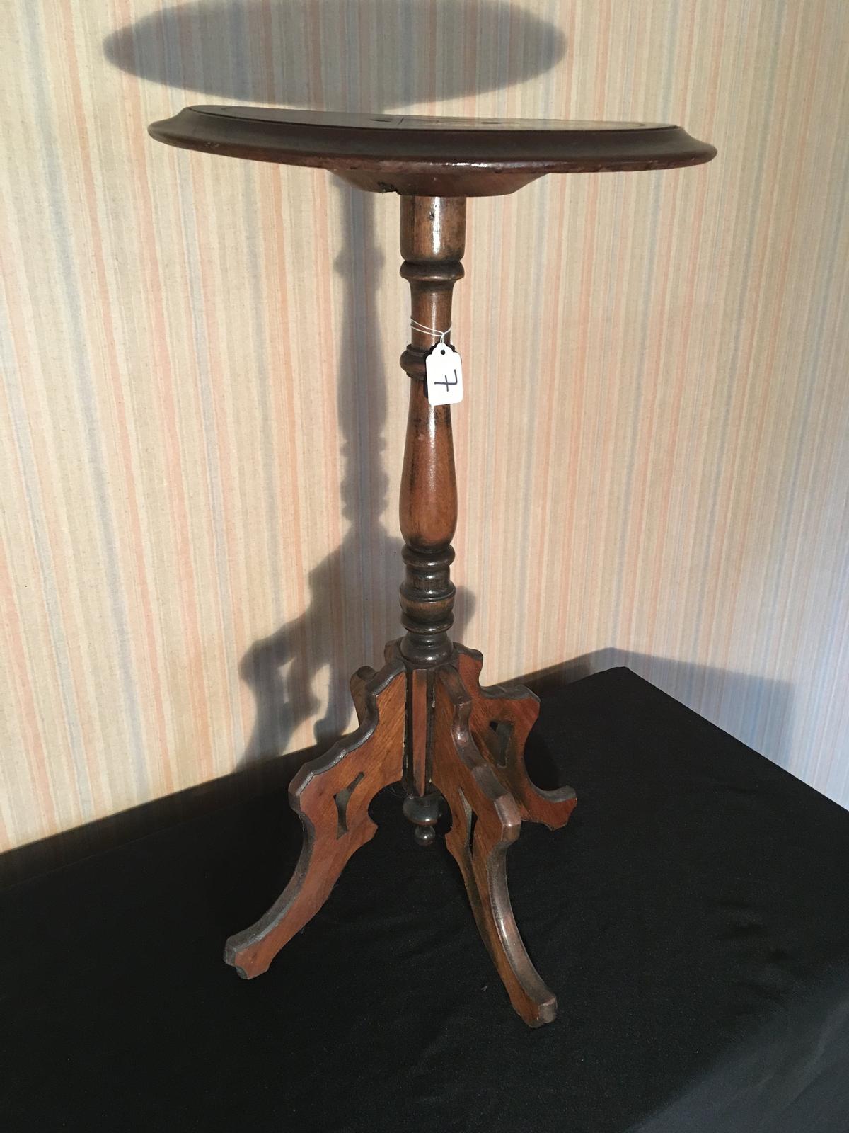 Victorian Walnut Candlestand Is 27" Tall & Top Is 15" Diameter