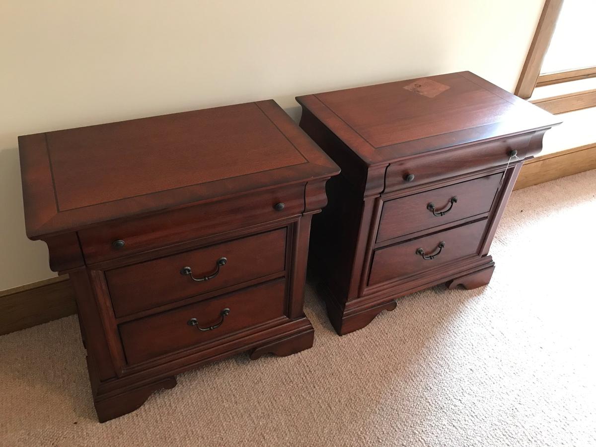 Pair of Solid Wood, Cherry Finish Night Stands