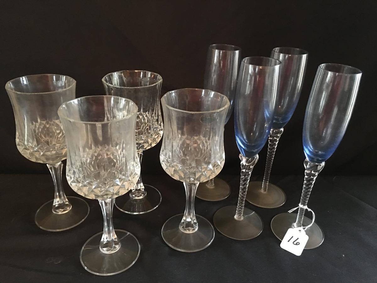 (4) 7.75"T. Stemmed Glasses & (4) 9.25"T. Champagne Glasses