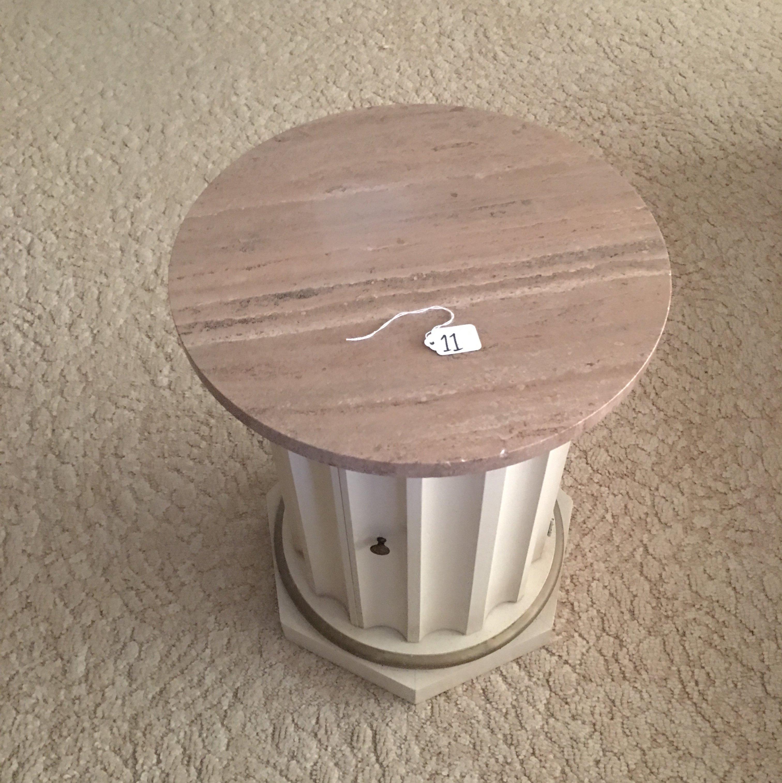 Column Inspired End Table With Marble Top