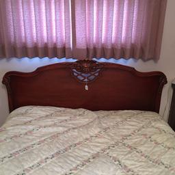 Mahogany Full Size Bed W/Side Rails & Carving On Headboard/Footboard