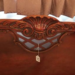 Mahogany Full Size Bed W/Side Rails & Carving On Headboard/Footboard