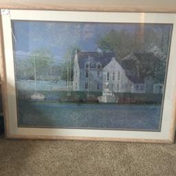 Framed Print Of House, Lake & Boats Is 24" x 26"