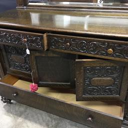 Excellent Oak Sidebaord W/Beveled Mirror, Claw Feet, & Original Finish