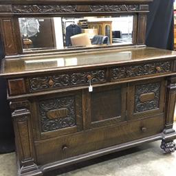 Excellent Oak Sidebaord W/Beveled Mirror, Claw Feet, & Original Finish