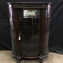 Excellent Oak Curved Glass China Cabinet W/Claw Feet & Original Finish