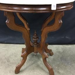 Antique Victorian Walnut Lamp Table W/Oval Marble Top