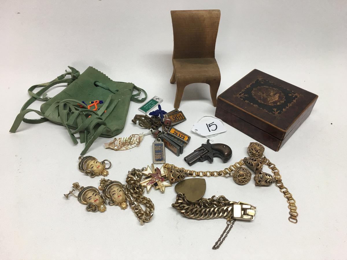 Misc. Lot: Bracelet, Inlaid Box, Beaded Indian Purse, & More!