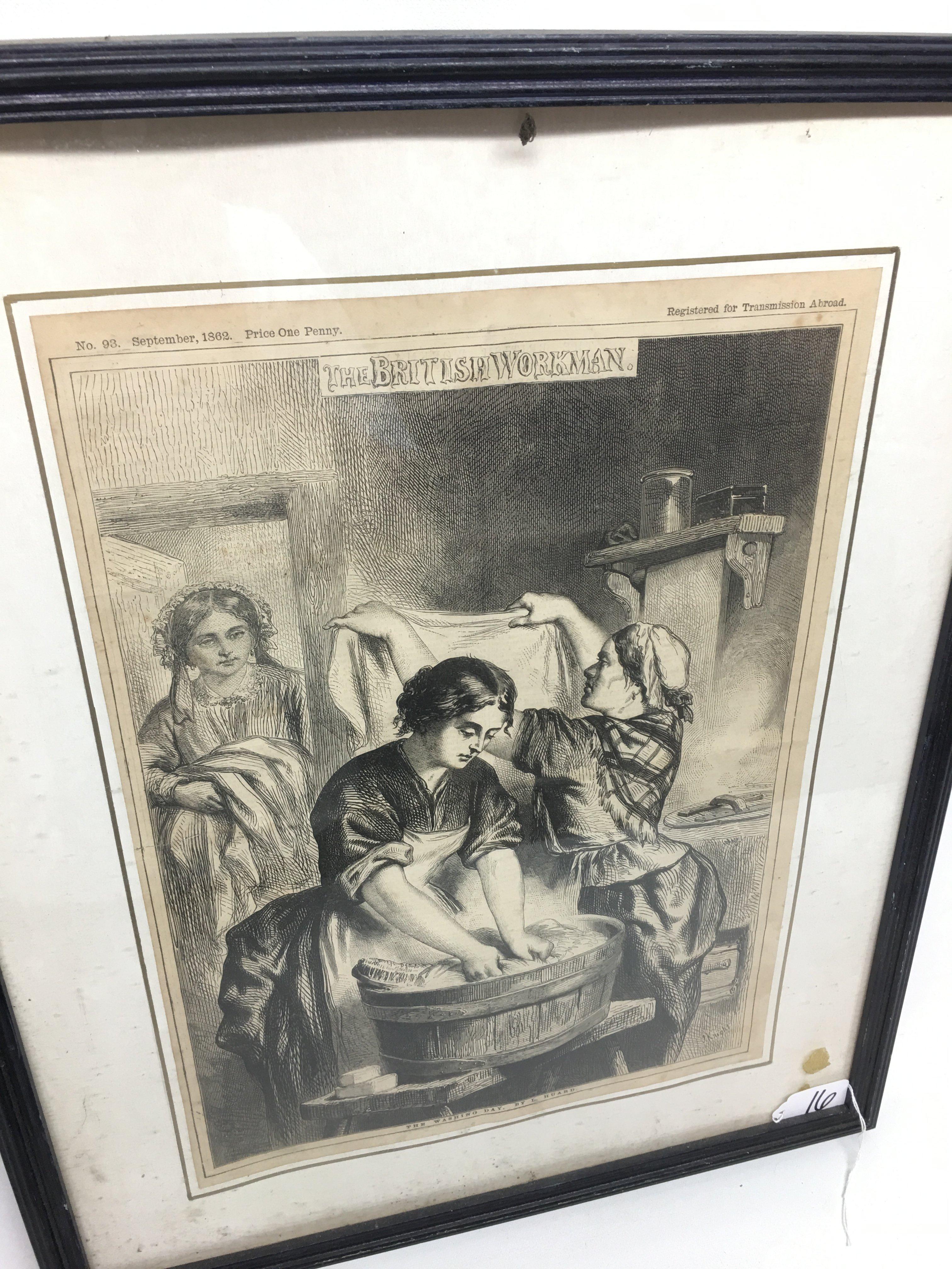 Antique Framed Print Titled "Washday" By L. Huard Is Dated 1862