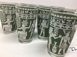 (8) Mid-Century Anchor Hocking "Egyptian" Pattern Glasses Are 5" Tall