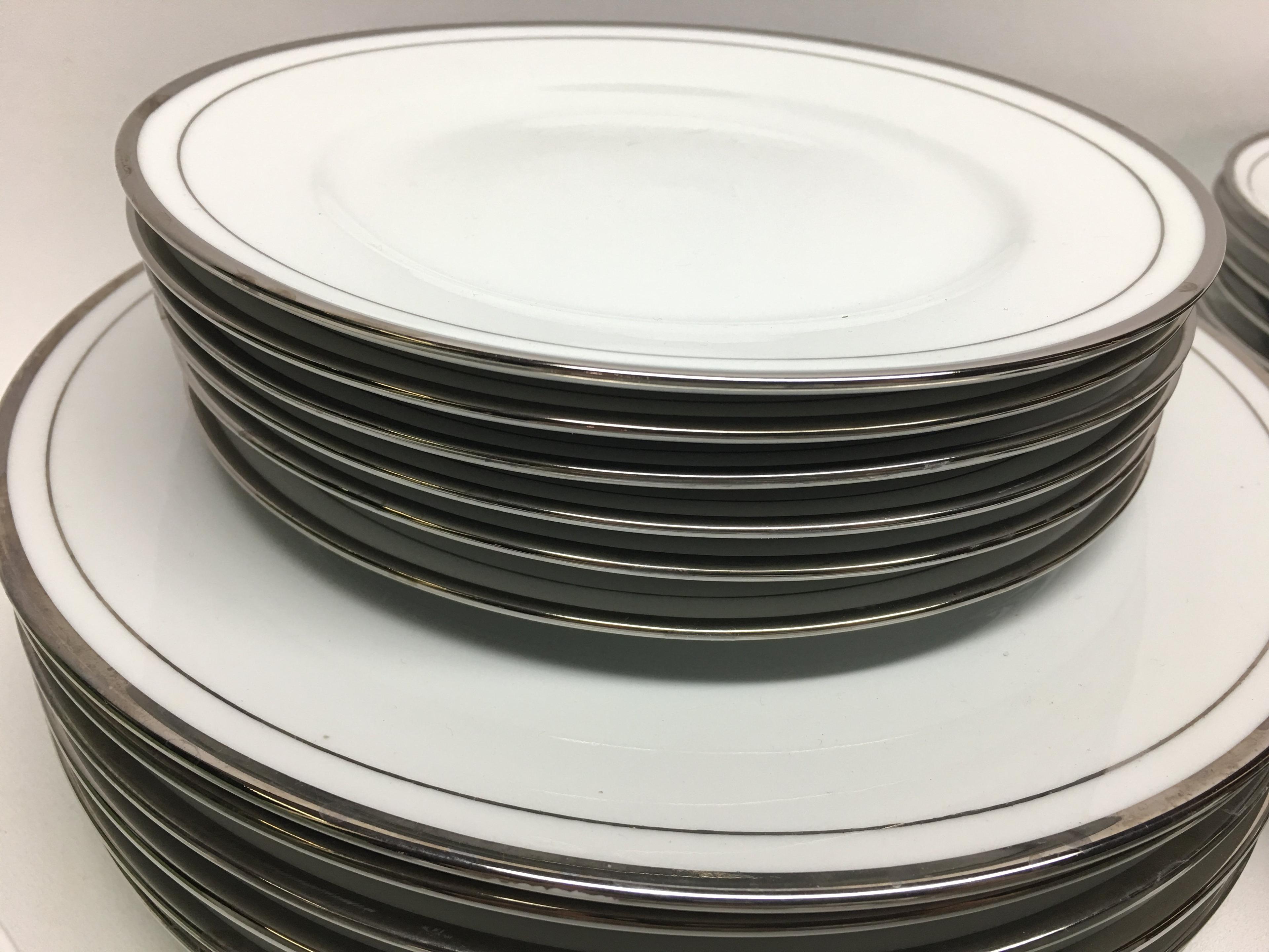 (30) Pcs. Service For (6) Silver Rim Dinnerware