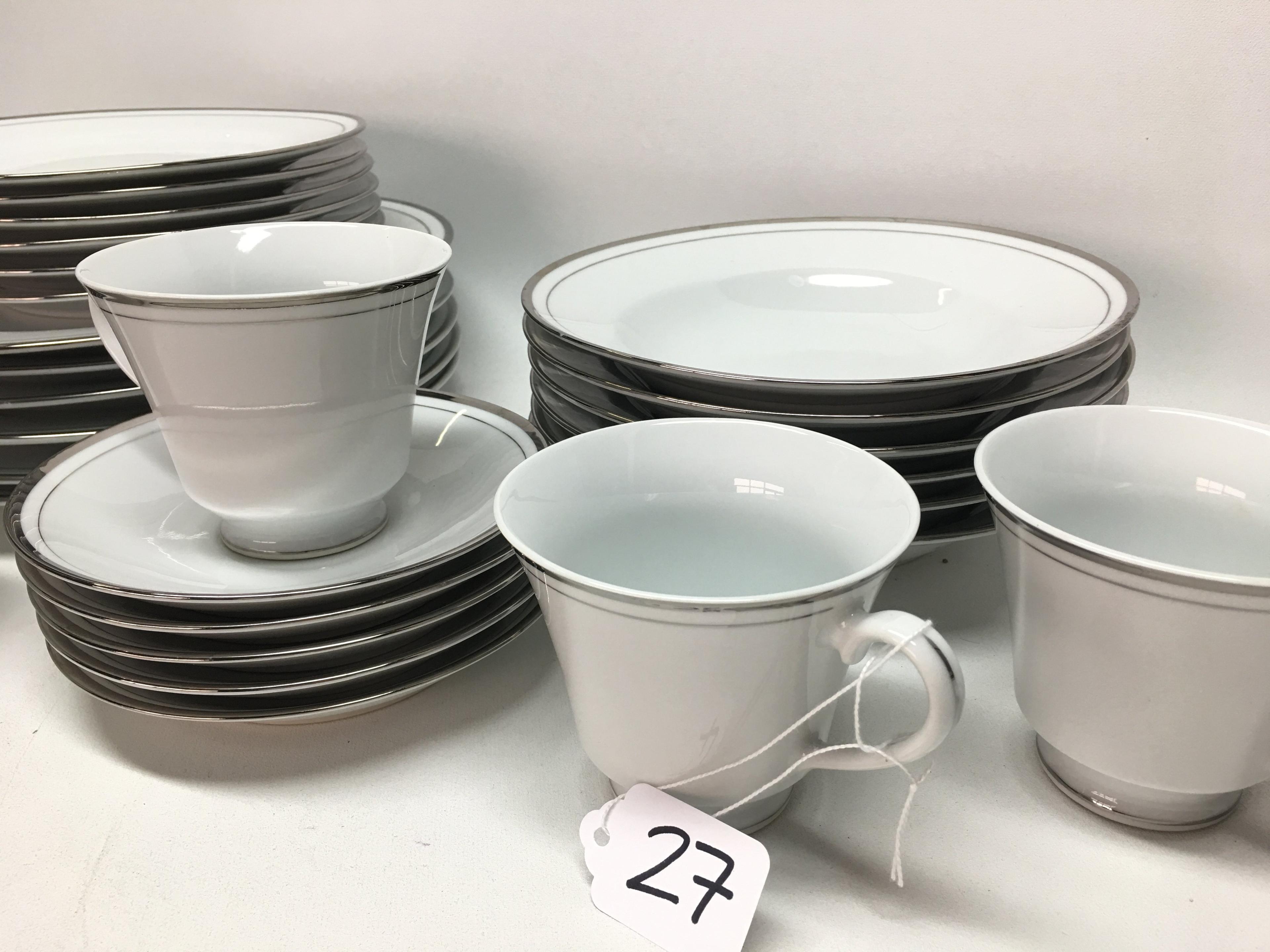 (30) Pcs. Service For (6) Silver Rim Dinnerware