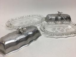 (2) Matching Vintage Covered Butters W/Aluminum Covers Are 8" Long