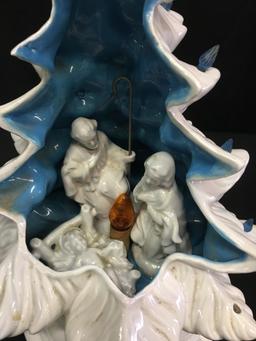 Ceramic 17" Tall Christmas Tree W/Nativity Scene Inside