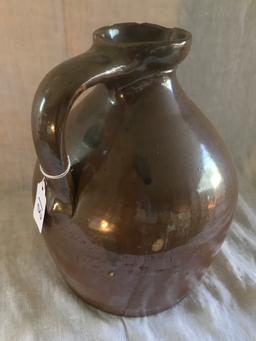 Antique Brown Stoneware Handled Pitcher